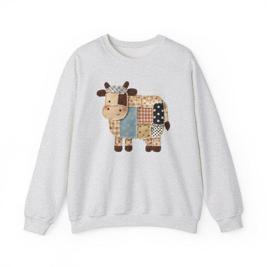 Patchwork Cow Print Sweatshirt — Cute Farm Animal Crewneck