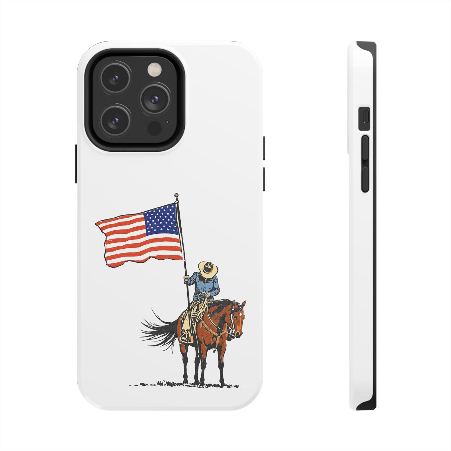 Rugged Western Phone Case — Cowboy Holding American Flag