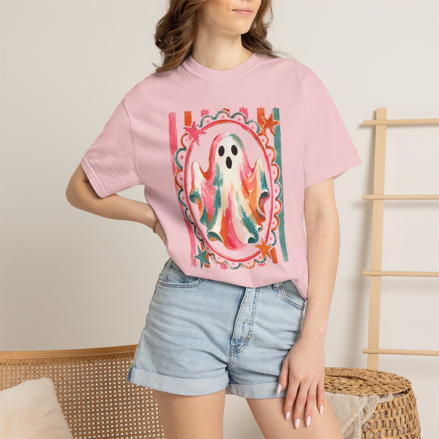Watercolor Ghost Tee — Colorful Halloween Graphic T-Shirt