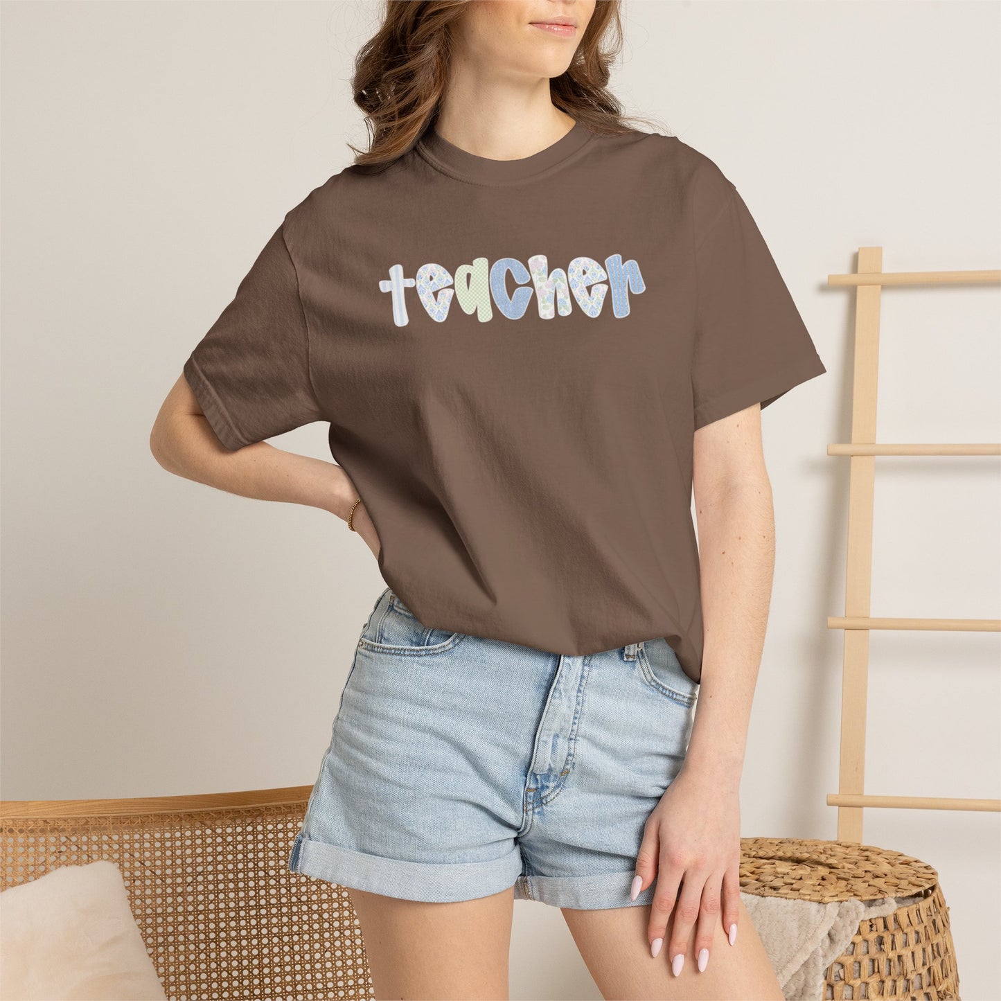 Teacher Floral Bubble Text T-Shirt — Cute Teacher Gift Tee