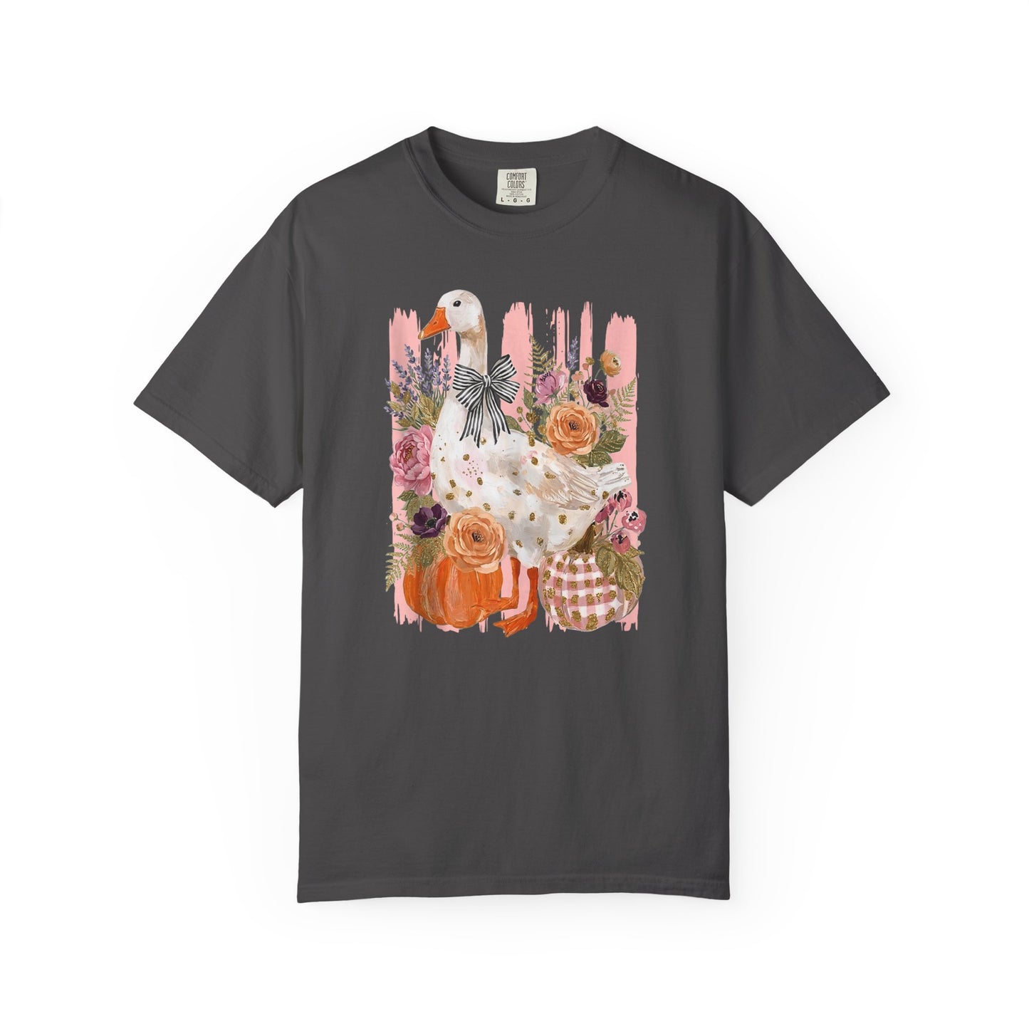 Autumn Farmyard Goose T-Shirt — Pumpkin & Floral Fall Tee