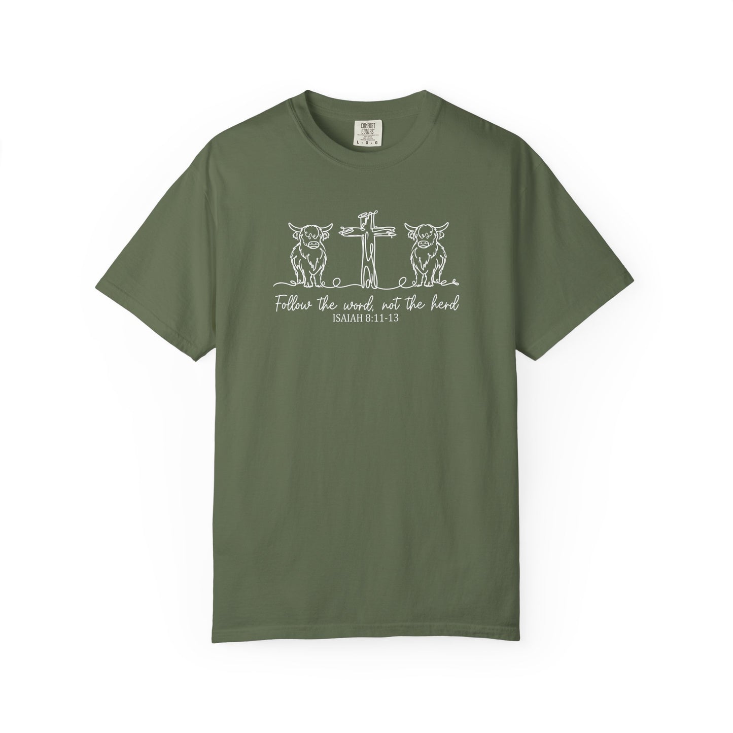 Christian Cross & Cow T-Shirt — "Follow the Word, Not the Herd" Graphic Tee