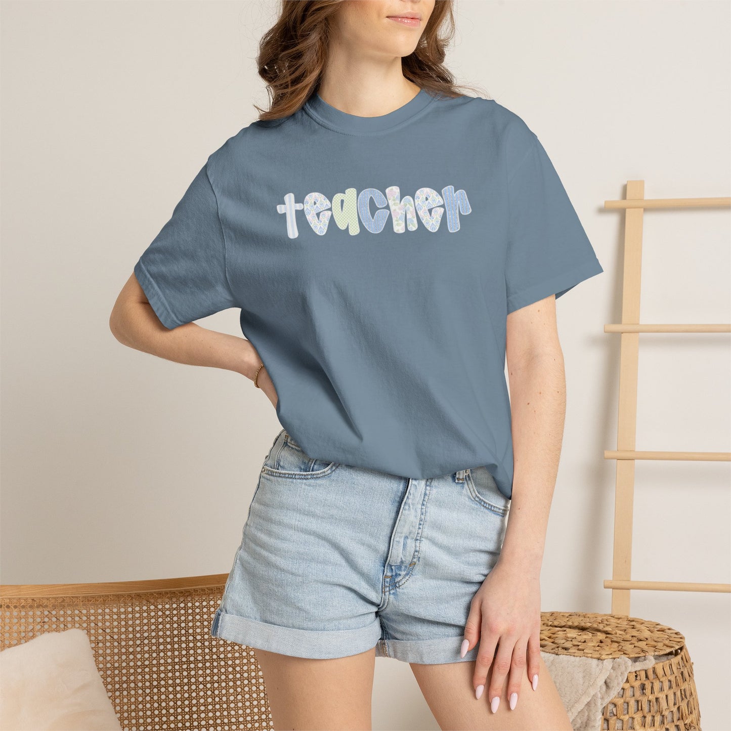 Teacher Floral Bubble Text T-Shirt — Cute Teacher Gift Tee