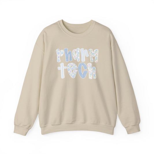 Pharm Tech Floral Crewneck Sweatshirt — Cute Pharmacy Technician Gift