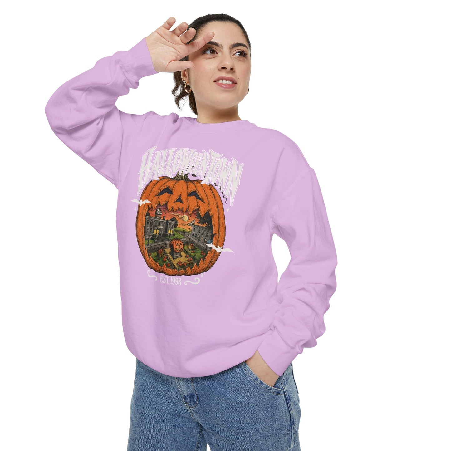 Halloweentown Pumpkin Crewneck Sweatshirt — Vintage Spooky Town Graphic