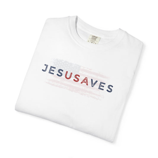 Jesus Saves T‑Shirt — Patriotic Faith Graphic Tee