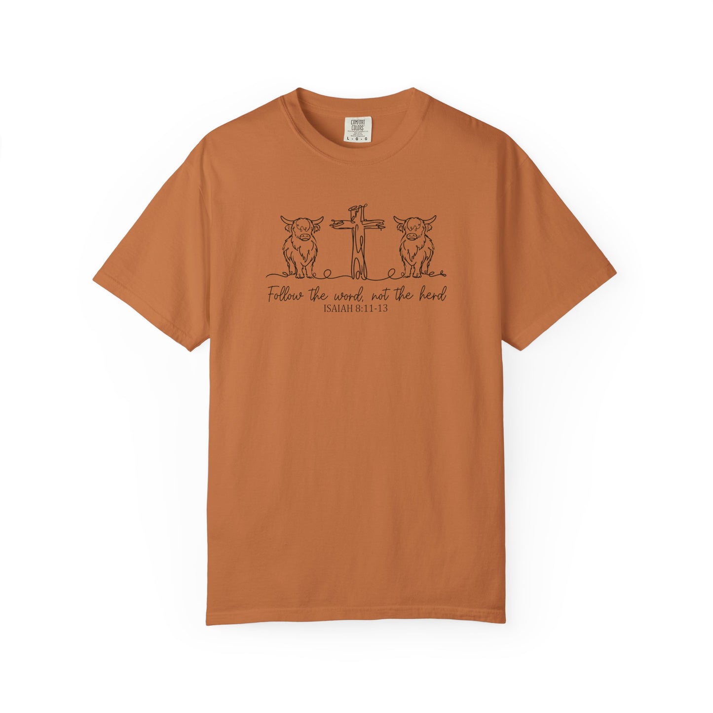 Christian Cross & Cow T-Shirt — "Follow the Word, Not the Herd" Graphic Tee