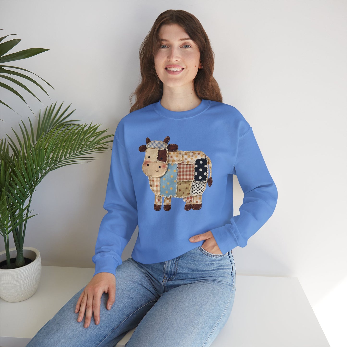 Patchwork Cow Print Sweatshirt — Cute Farm Animal Crewneck