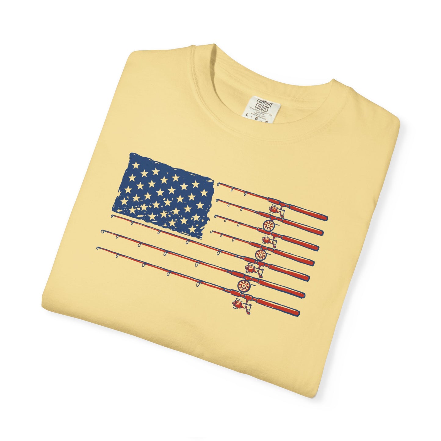 American Fishing Flag T-Shirt — Patriotic Bass Rods Graphic Tee