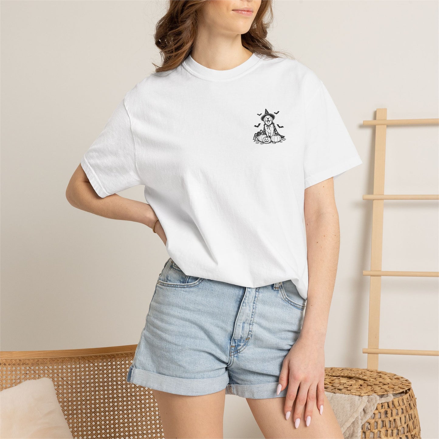 Pocket Spooky Golden Retriever Fall T-Shirt — Embroidered