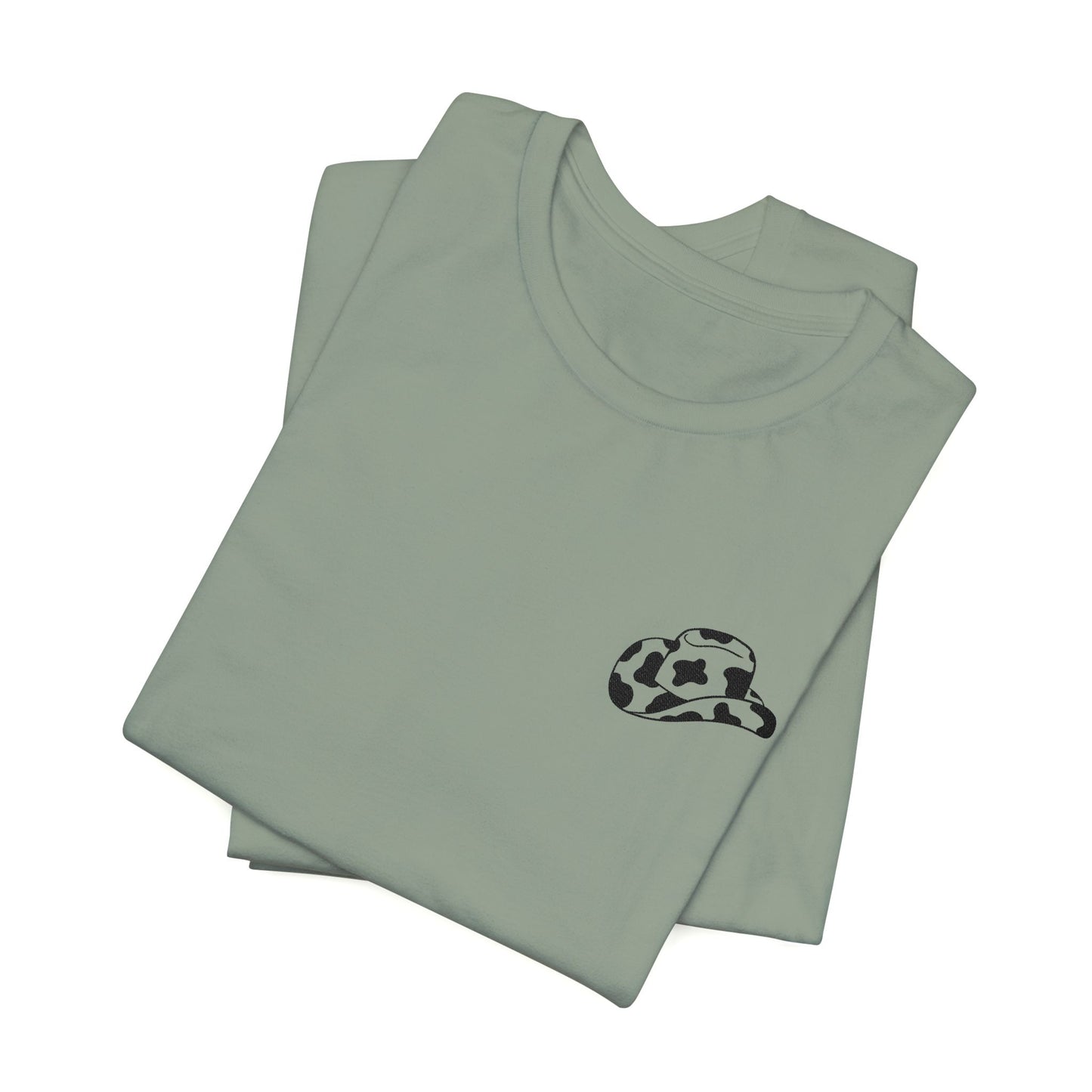 Cowpens Cow Print Cap Embroidered Tee — Minimalist Graphic T-Shirt
