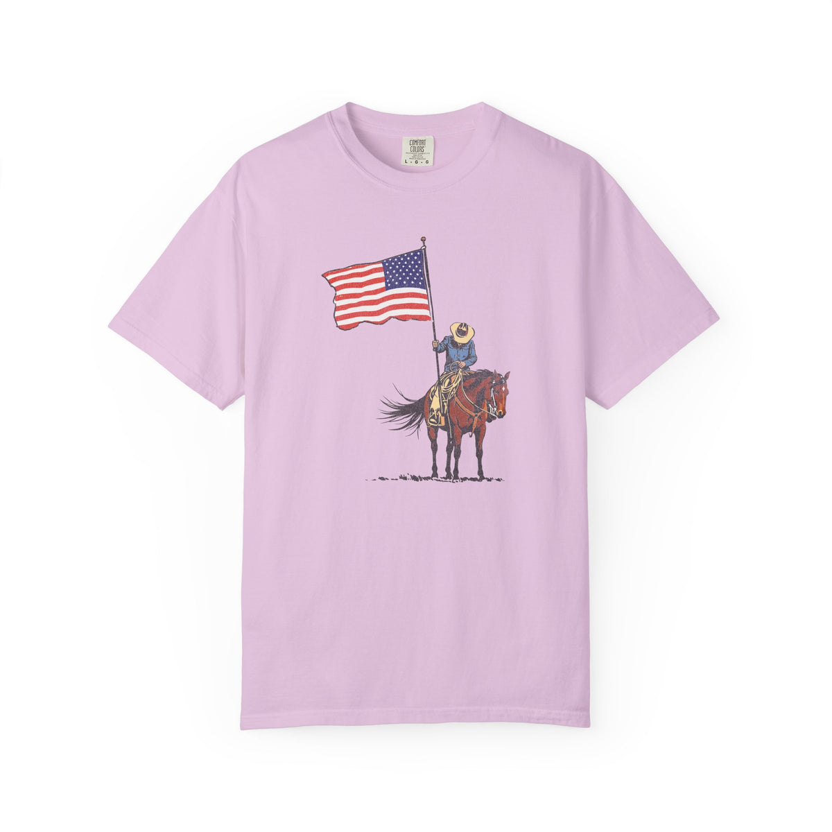 Patriotic Cowboy on Horse T-Shirt – American Flag Western Tee