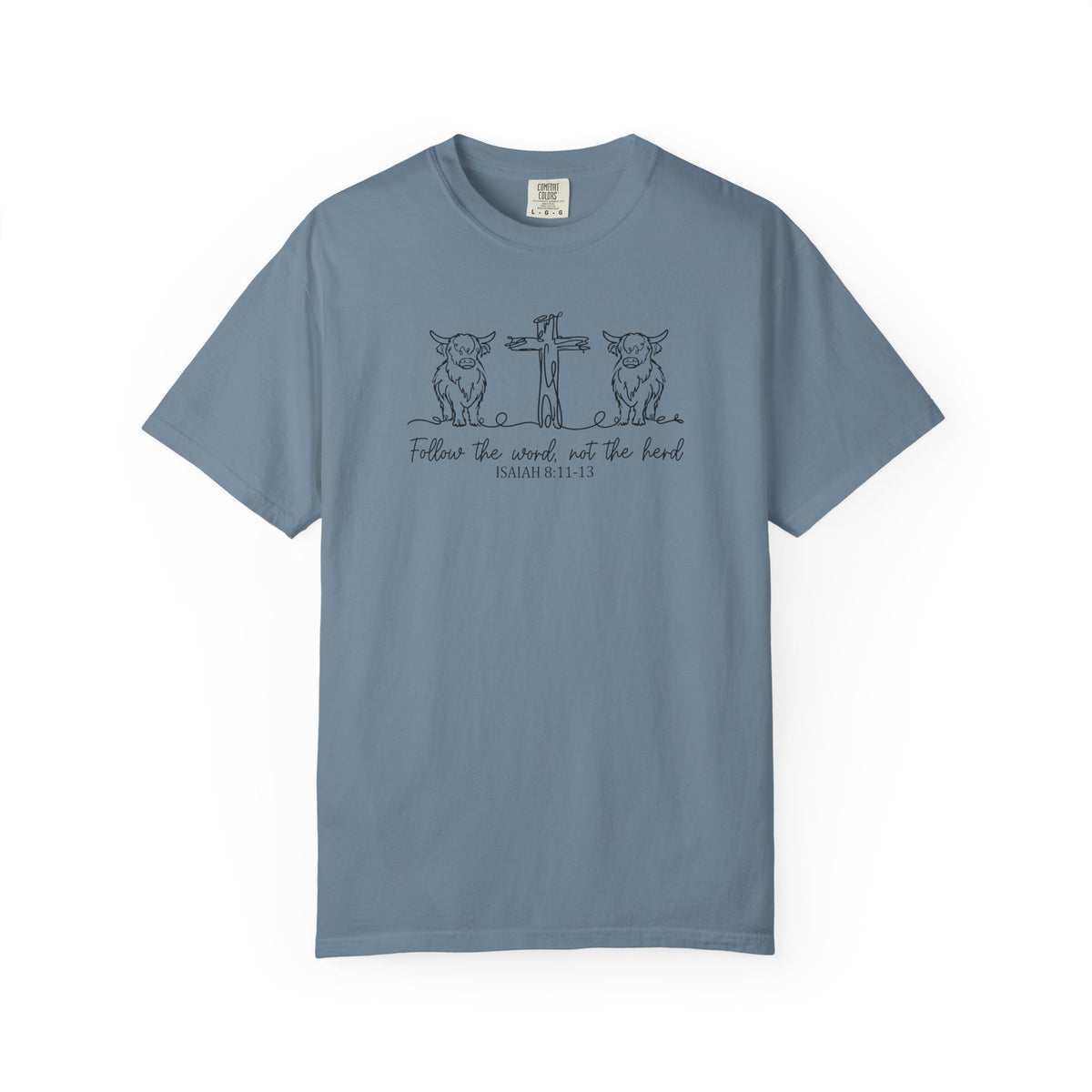 Christian Cross & Cow T-Shirt — "Follow the Word, Not the Herd" Graphic Tee