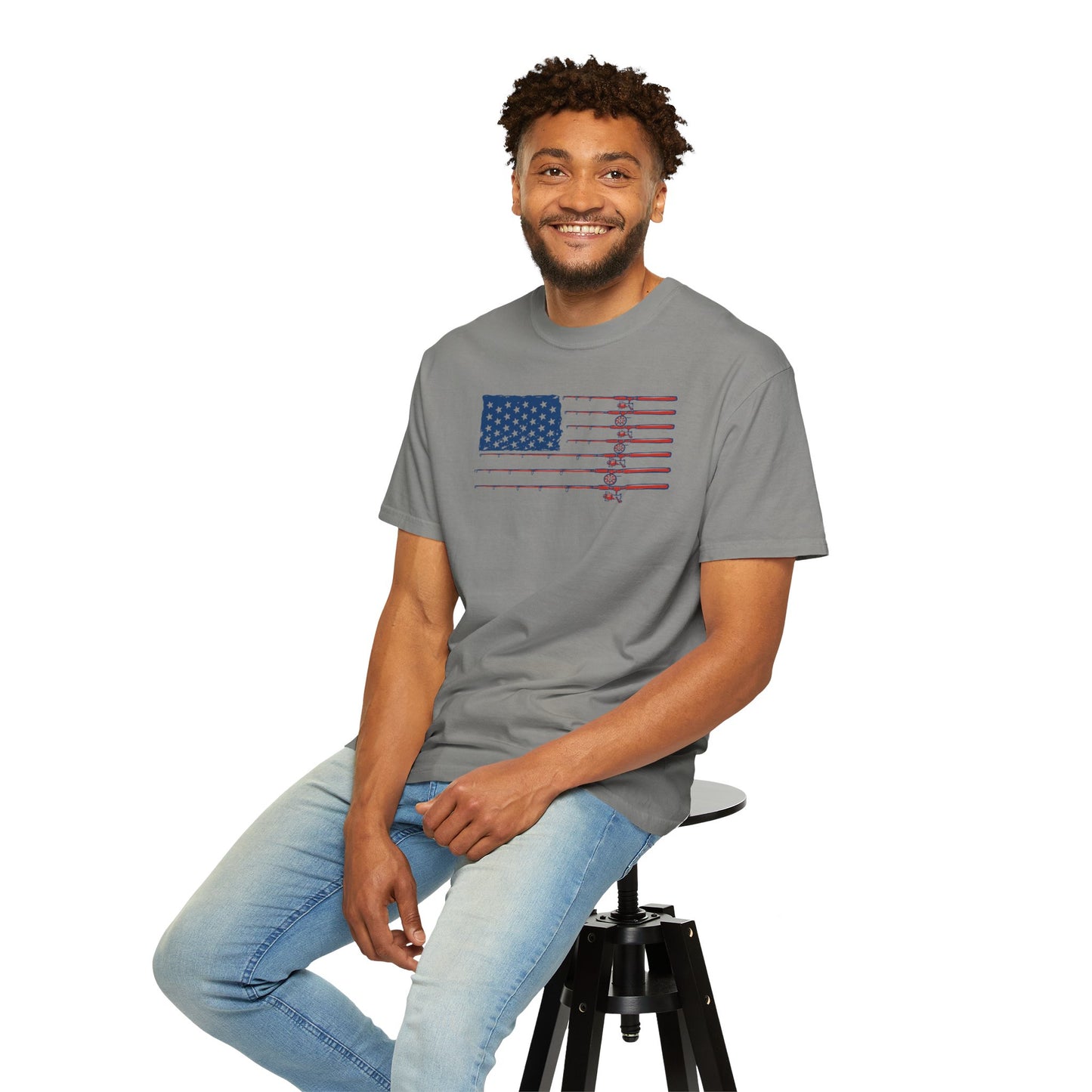 American Fishing Flag T-Shirt — Patriotic Bass Rods Graphic Tee