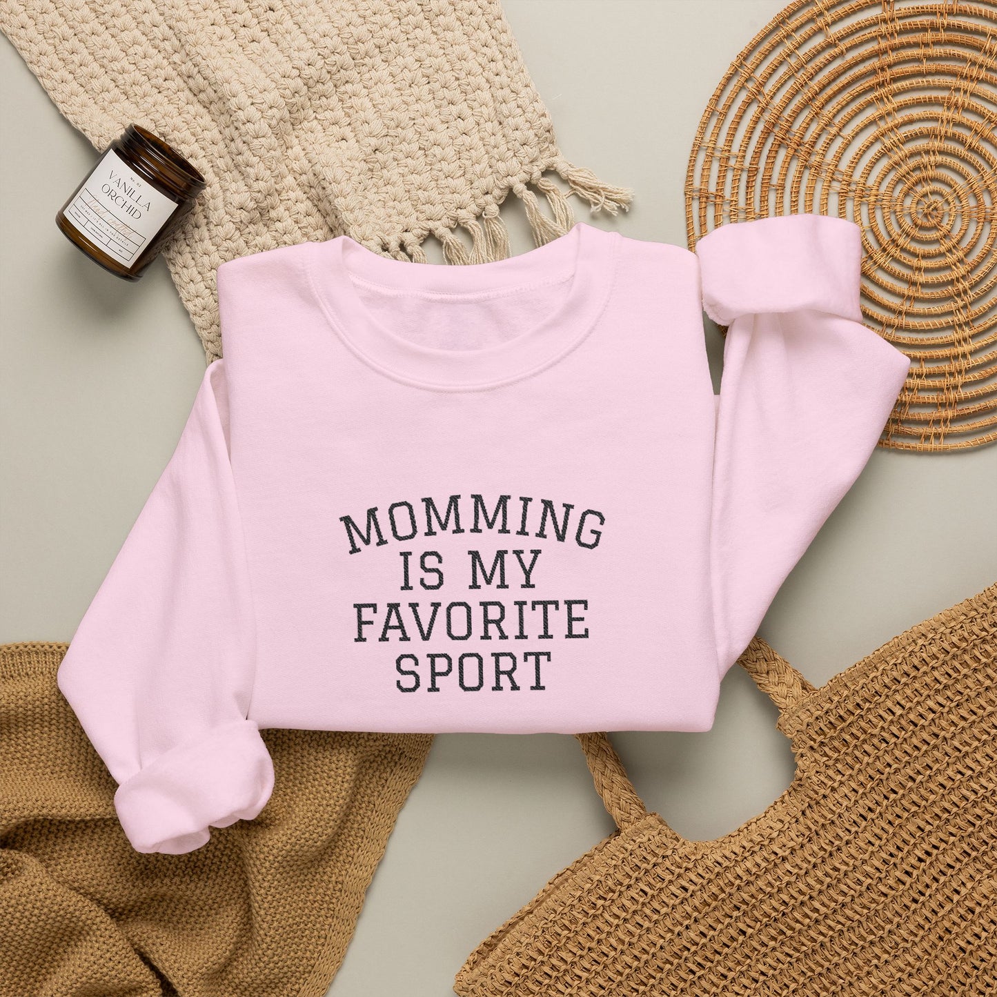 Momming Is My Favorite Sport Embroidered Sweatshirt