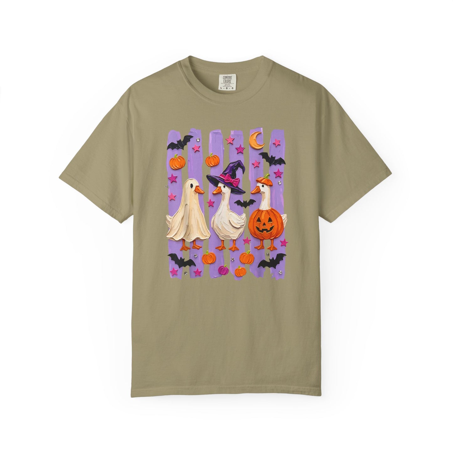 Halloween Goose T-Shirt — Cute Ghosts, Witch Hat & Pumpkin Design