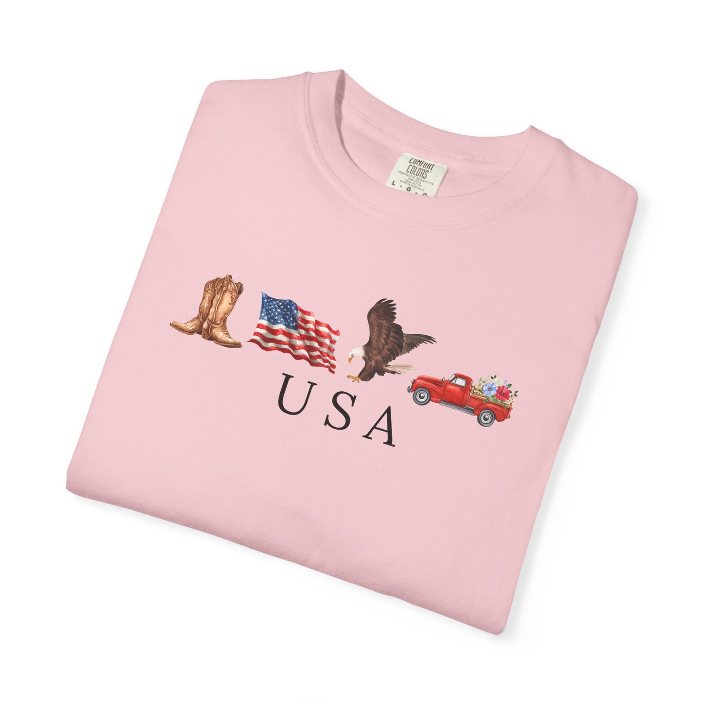 USA Americana Graphic T-Shirt — Boots, Flag, Eagle & Truck Design