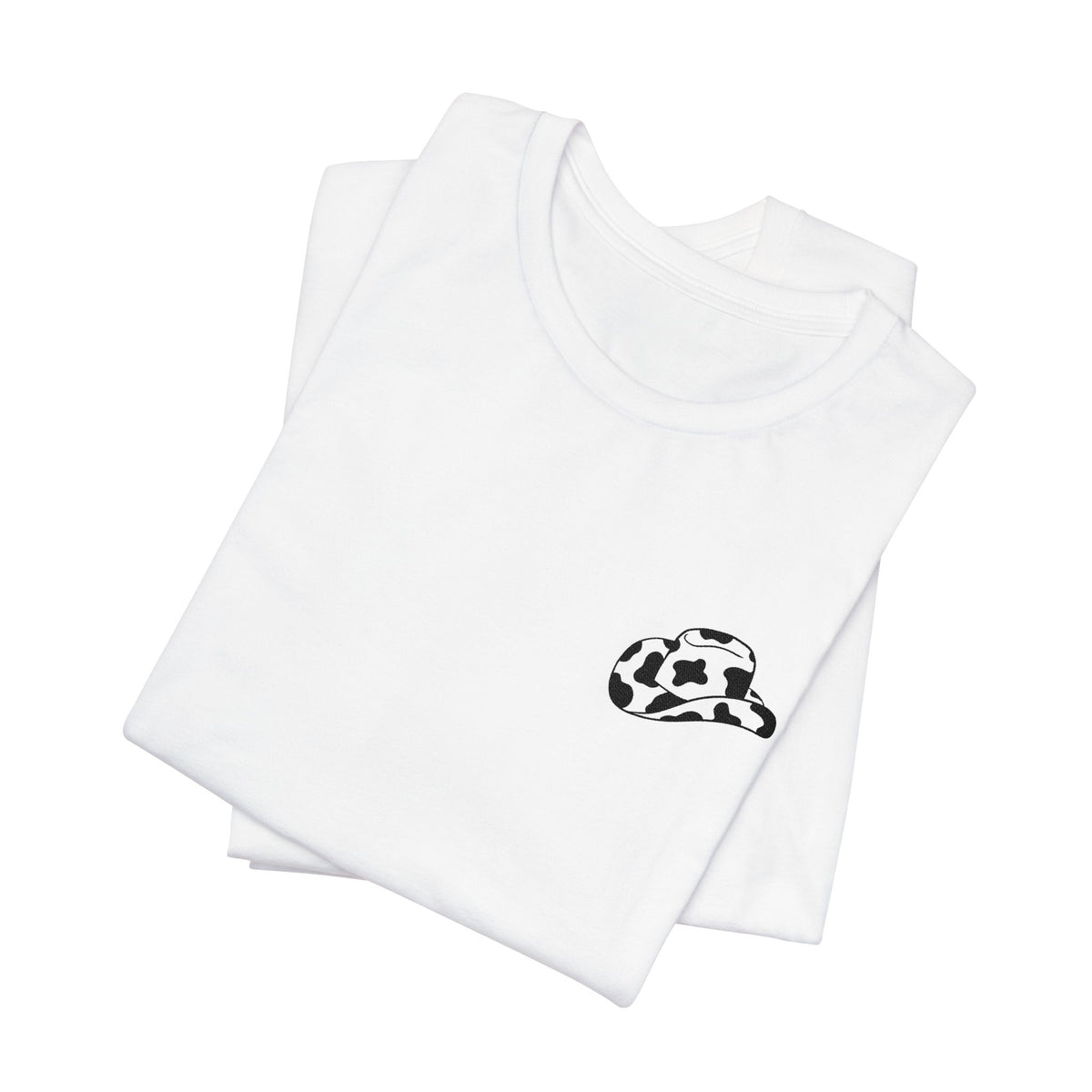 Cowpens Cow Print Cap Embroidered Tee — Minimalist Graphic T-Shirt