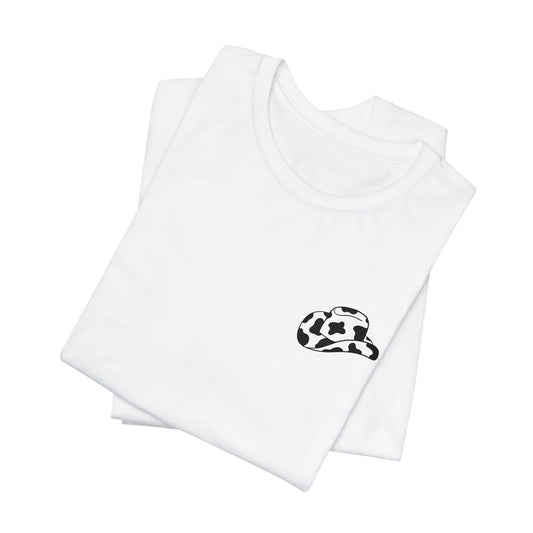 Cowpens Cow Print Cap Embroidered Tee — Minimalist Graphic T-Shirt