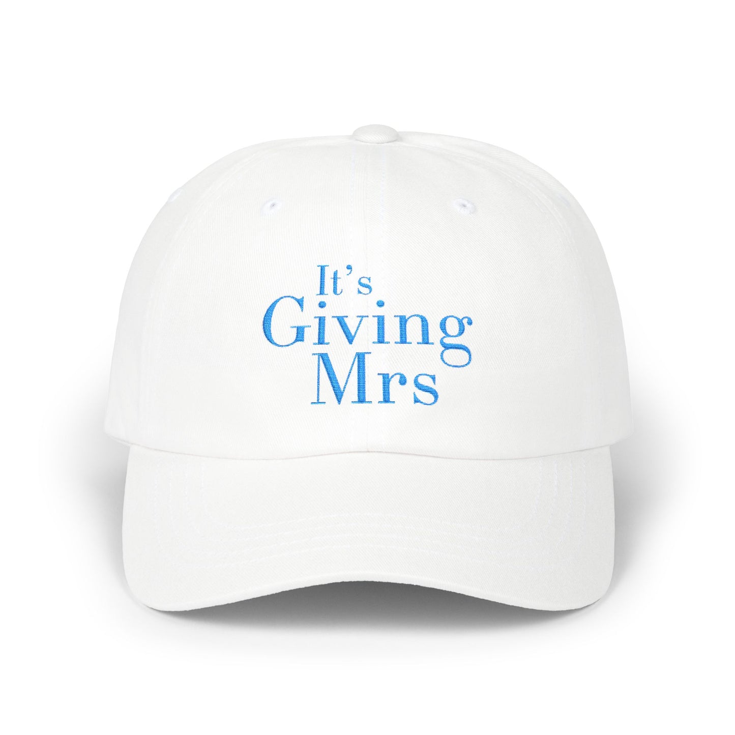 Dad Cap — "It's Giving Mrs" Embroidered White Baseball Hat