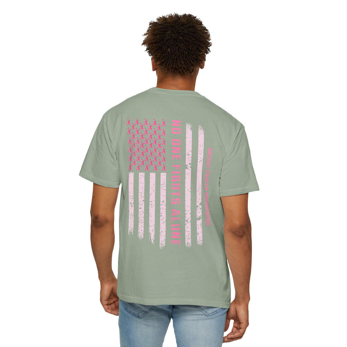 Breast Cancer Awareness T-Shirt — "No One Fights Alone" Flag Tee