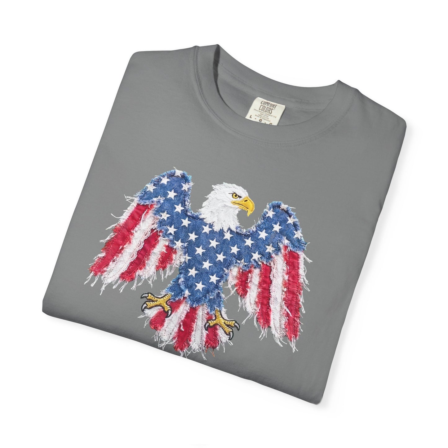 Patriotic Eagle Print T-Shirt — Distressed American Flag Graphic