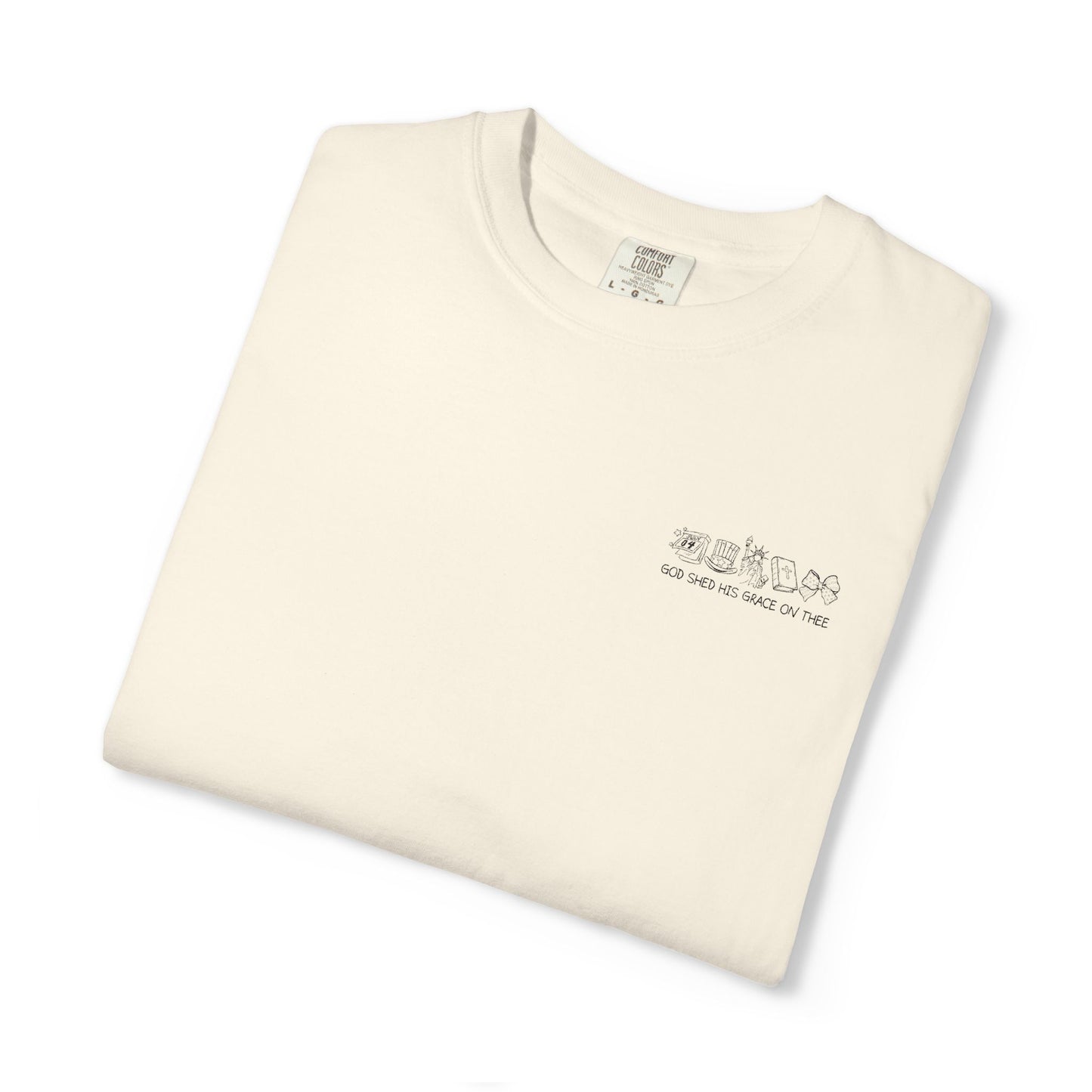 "God Shed His Grace on Thee" Chest Embroidered Script Minimalist T‑Shirt — Subtle Pocket Text Design