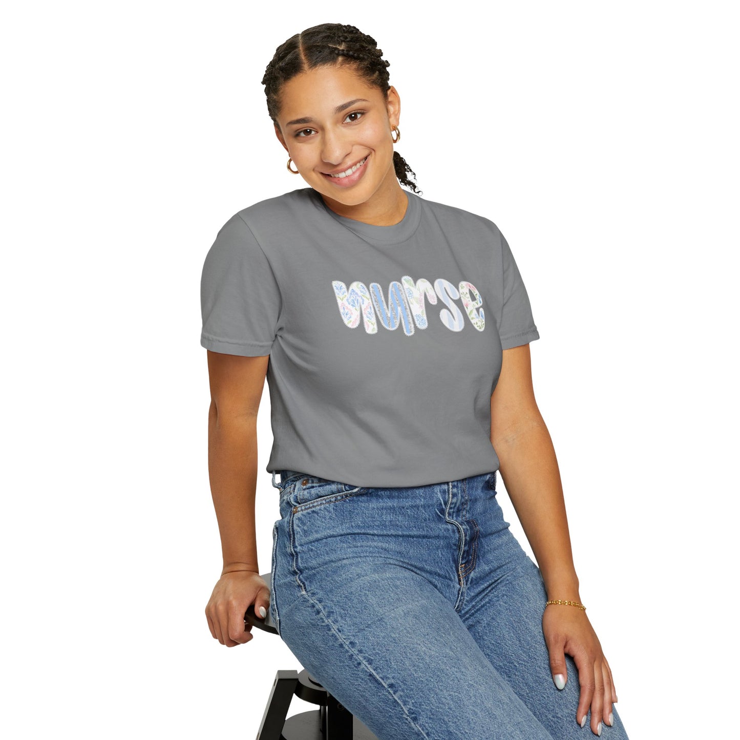 Nurse Floral Script T‑Shirt — Healthcare Appreciation