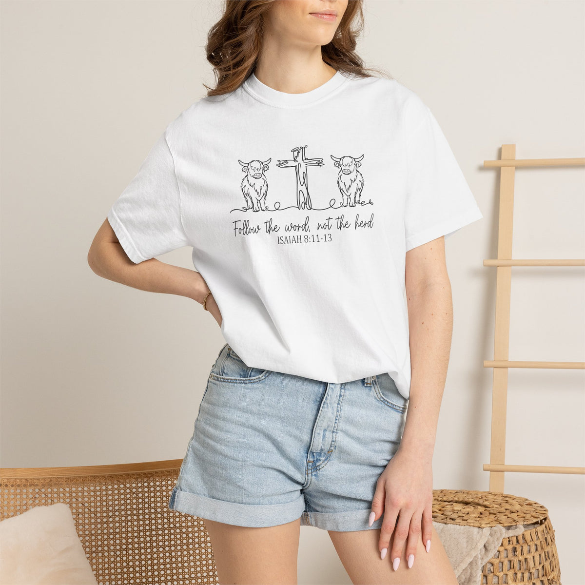 Christian Cross & Cow T-Shirt — "Follow the Word, Not the Herd" Graphic Tee