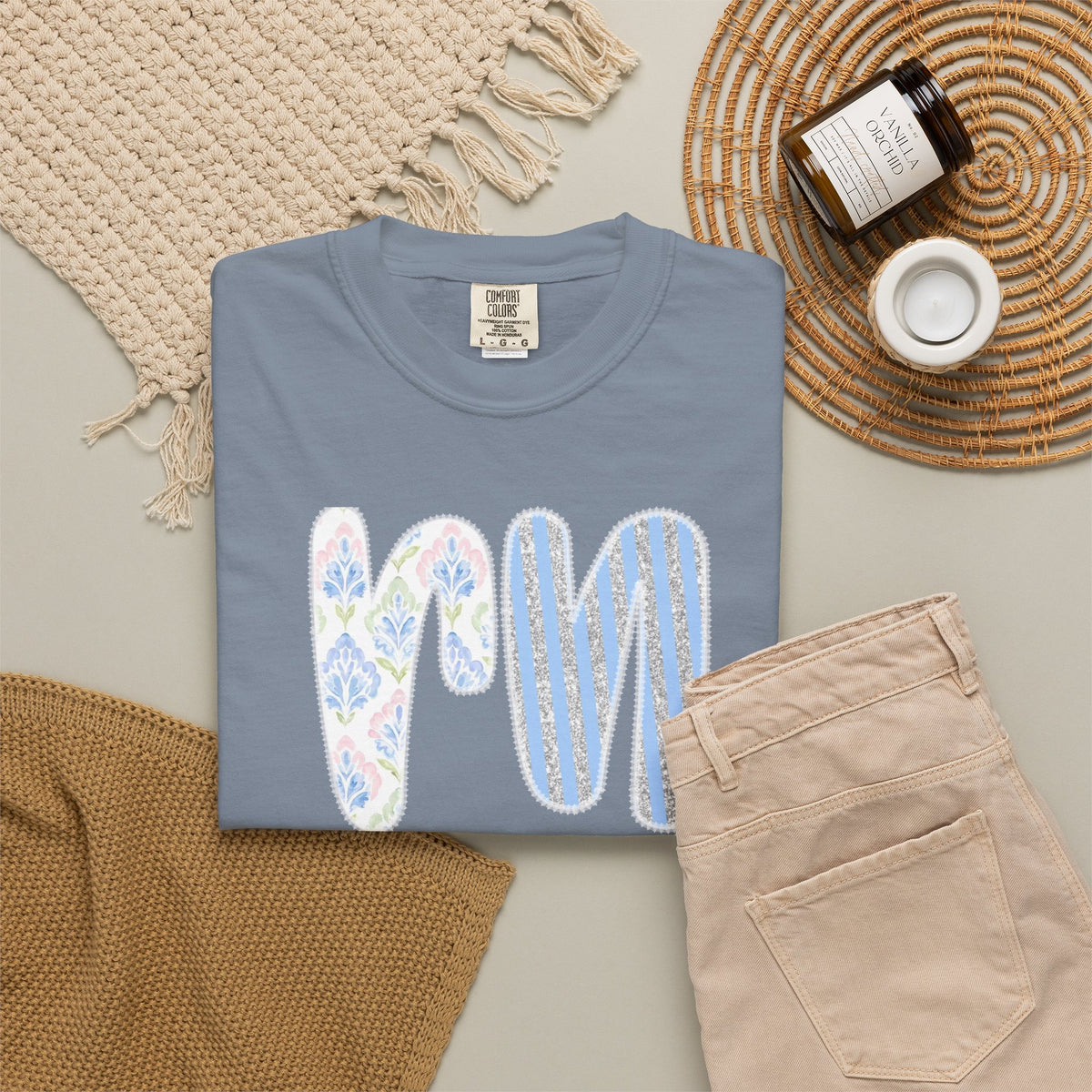 Retro 'RN' Floral Graphic T-Shirt — Garment-Dyed Casual Tee