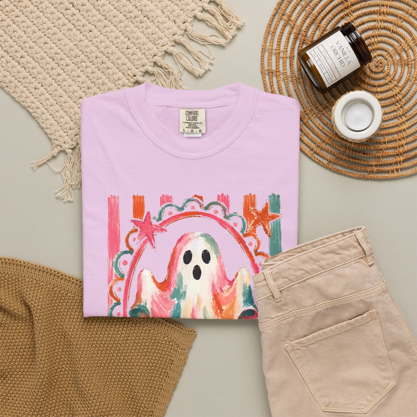 Watercolor Ghost Tee — Colorful Halloween Graphic T-Shirt