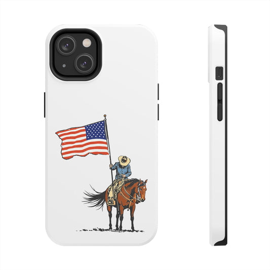 Rugged Western Phone Case — Cowboy Holding American Flag