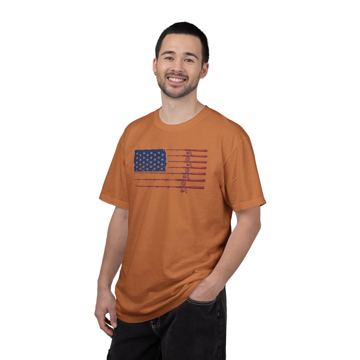 American Fishing Flag T-Shirt — Patriotic Bass Rods Graphic Tee