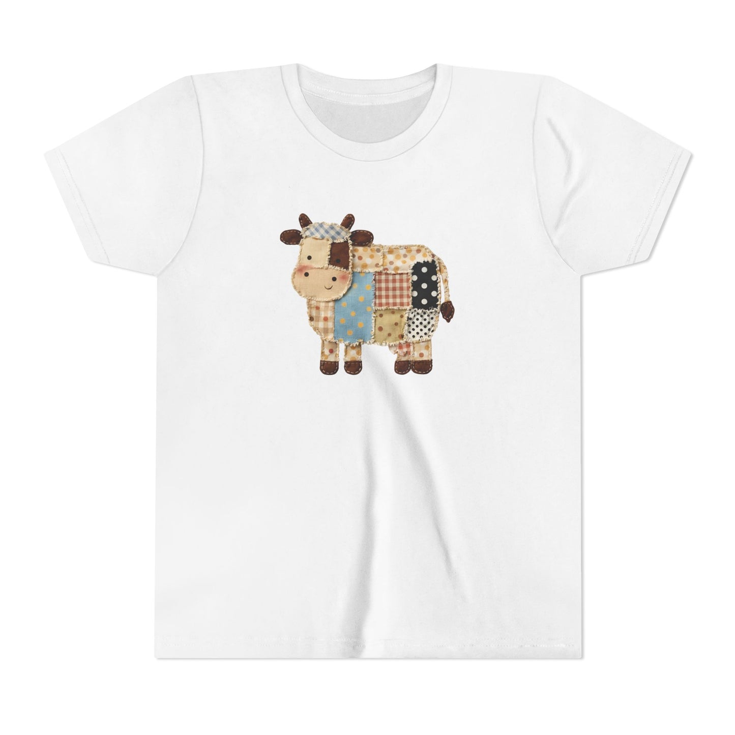 Kids Cow Patchwork Print T-Shirt – Cute Patchwork Calf Graphic Youth Tee