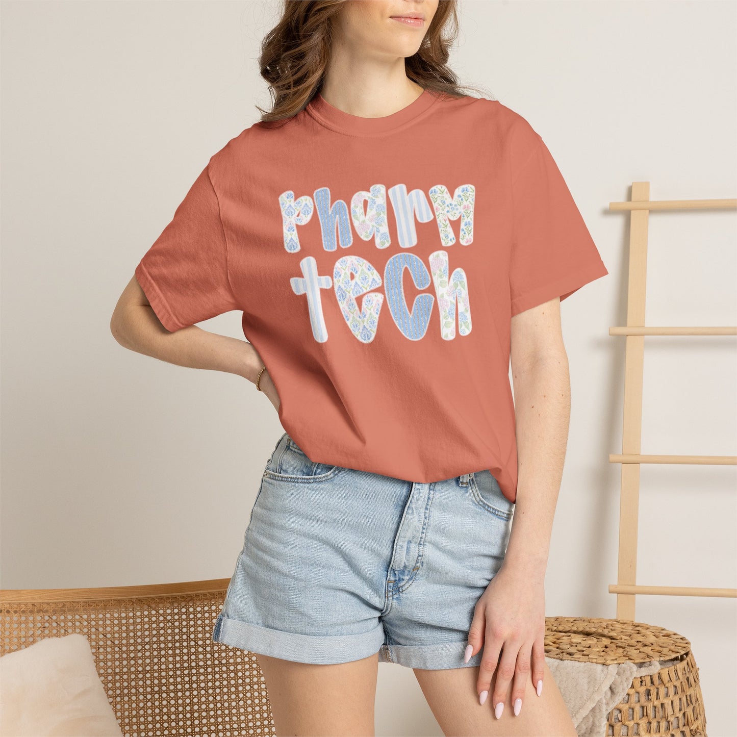 Pharm Tech T-Shirt — Floral Pastel Typography Tee