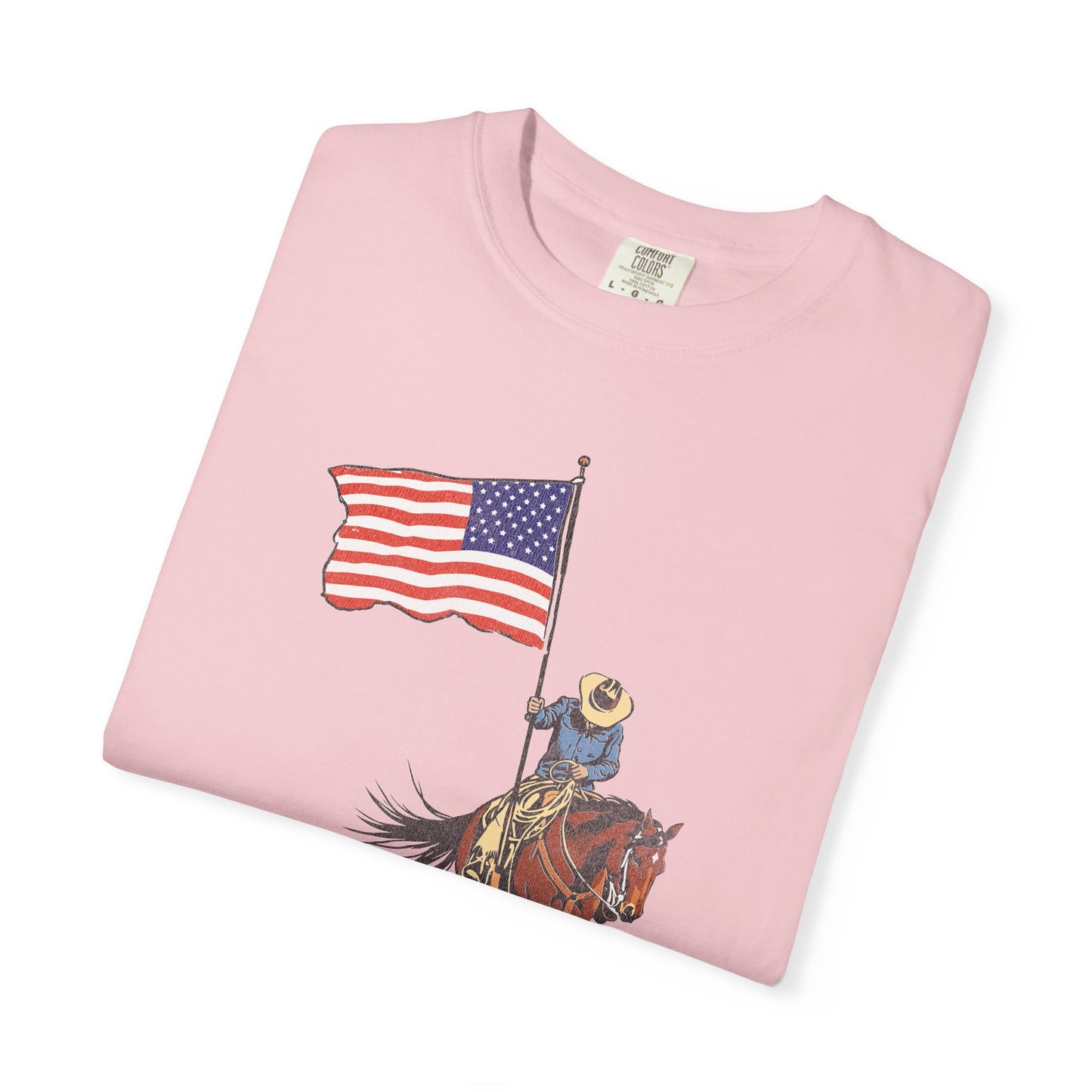 Patriotic Cowboy on Horse T-Shirt – American Flag Western Tee