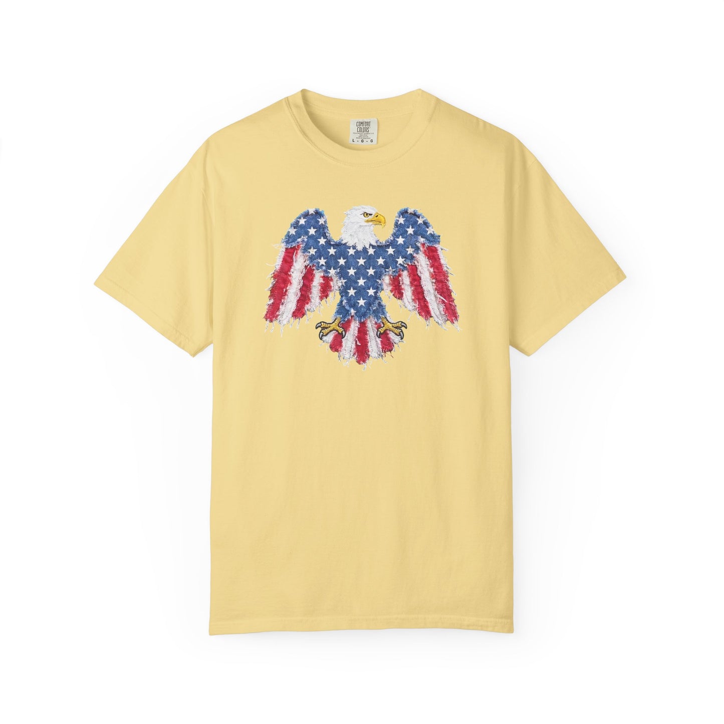 Patriotic Eagle Print T-Shirt — Distressed American Flag Graphic