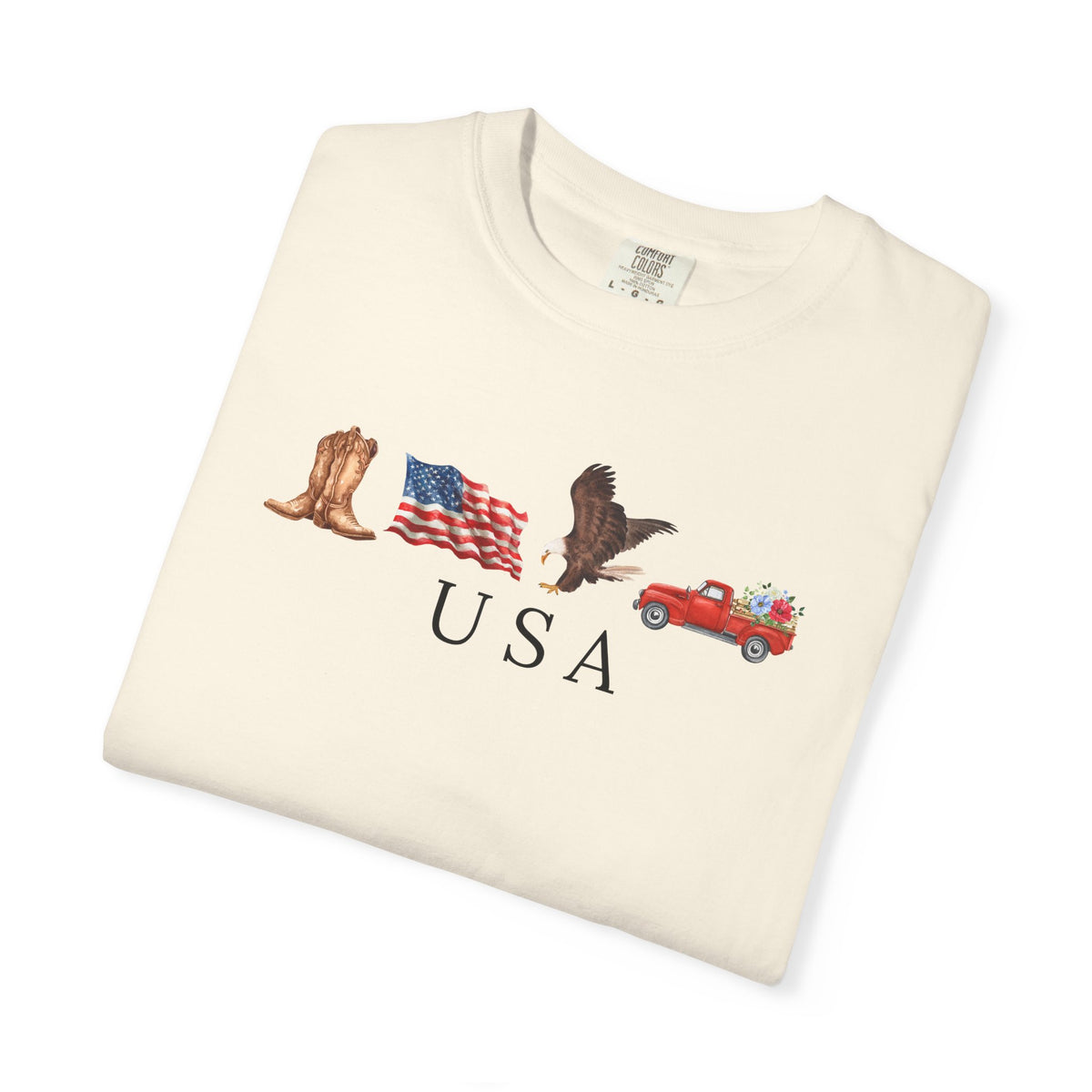 USA Americana Graphic T-Shirt — Boots, Flag, Eagle & Truck Design