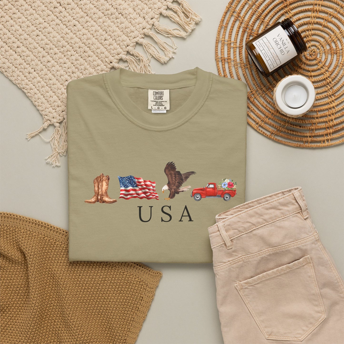USA Americana Graphic T-Shirt — Boots, Flag, Eagle & Truck Design
