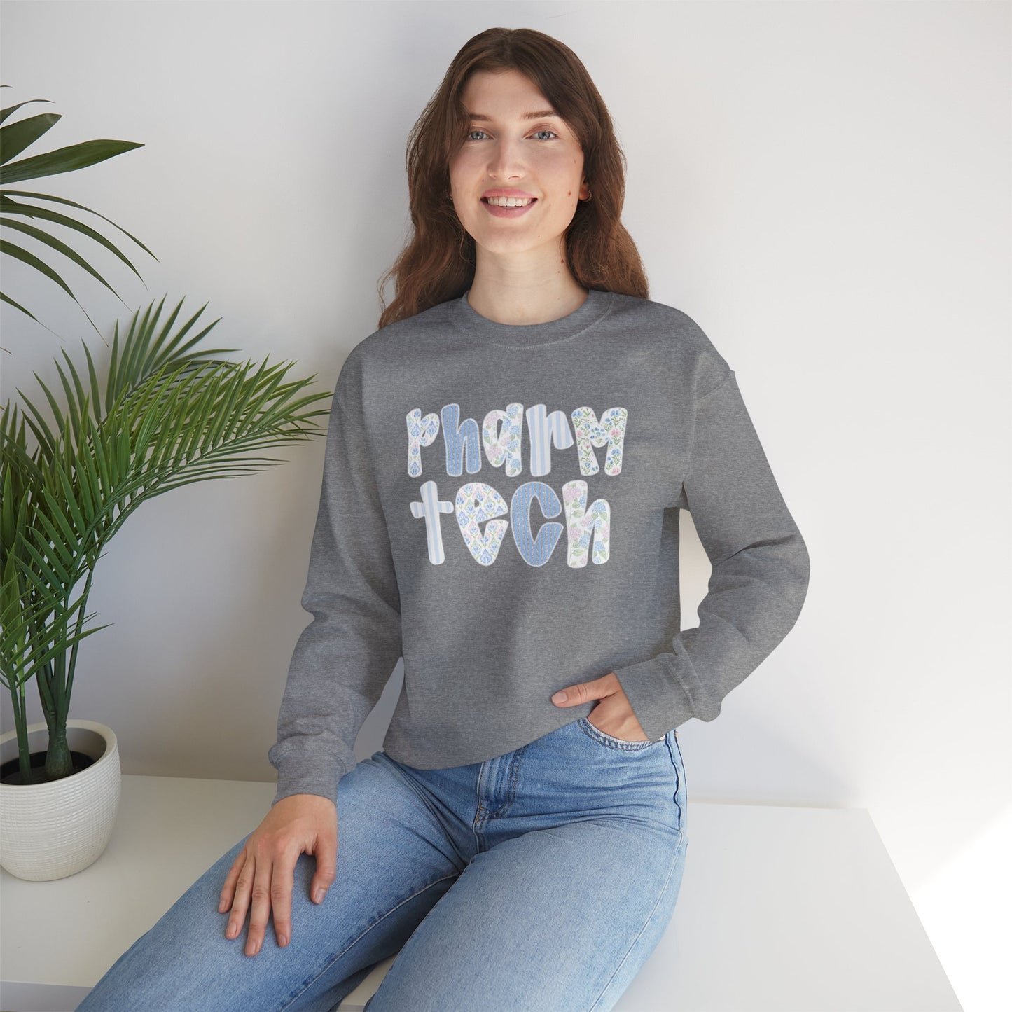 Pharm Tech Floral Crewneck Sweatshirt — Cute Pharmacy Technician Gift