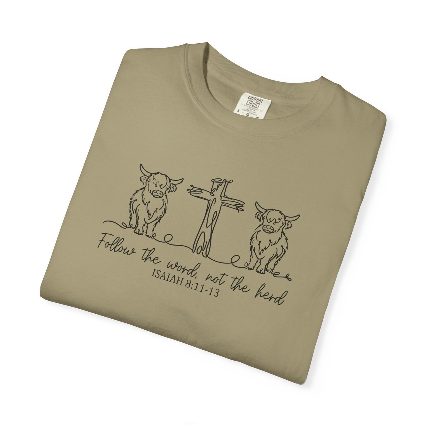 Christian Cross & Cow T-Shirt — "Follow the Word, Not the Herd" Graphic Tee