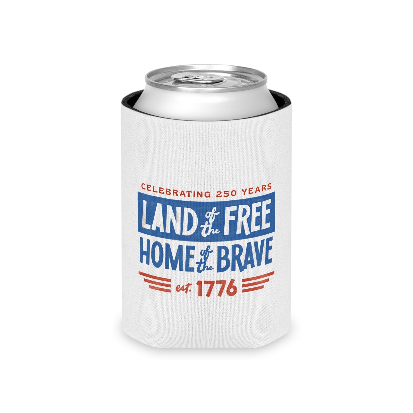 Patriotic Can Cooler – “Land of the Free, Home of the Brave” 1776 4th of July Koozie