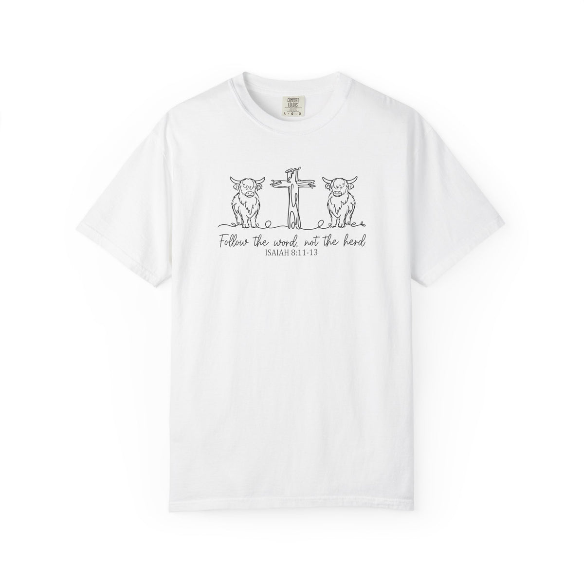Christian Cross & Cow T-Shirt — "Follow the Word, Not the Herd" Graphic Tee