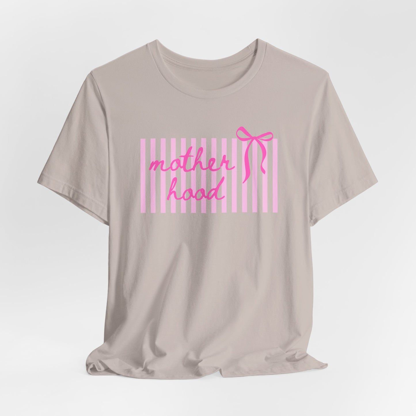 Motherhood Tee - Pink Stripes & Bow Mom Shirt