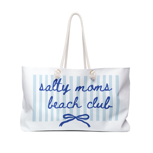Weekender Bag — "Salty Moms Beach Club" Striped Beach Tote