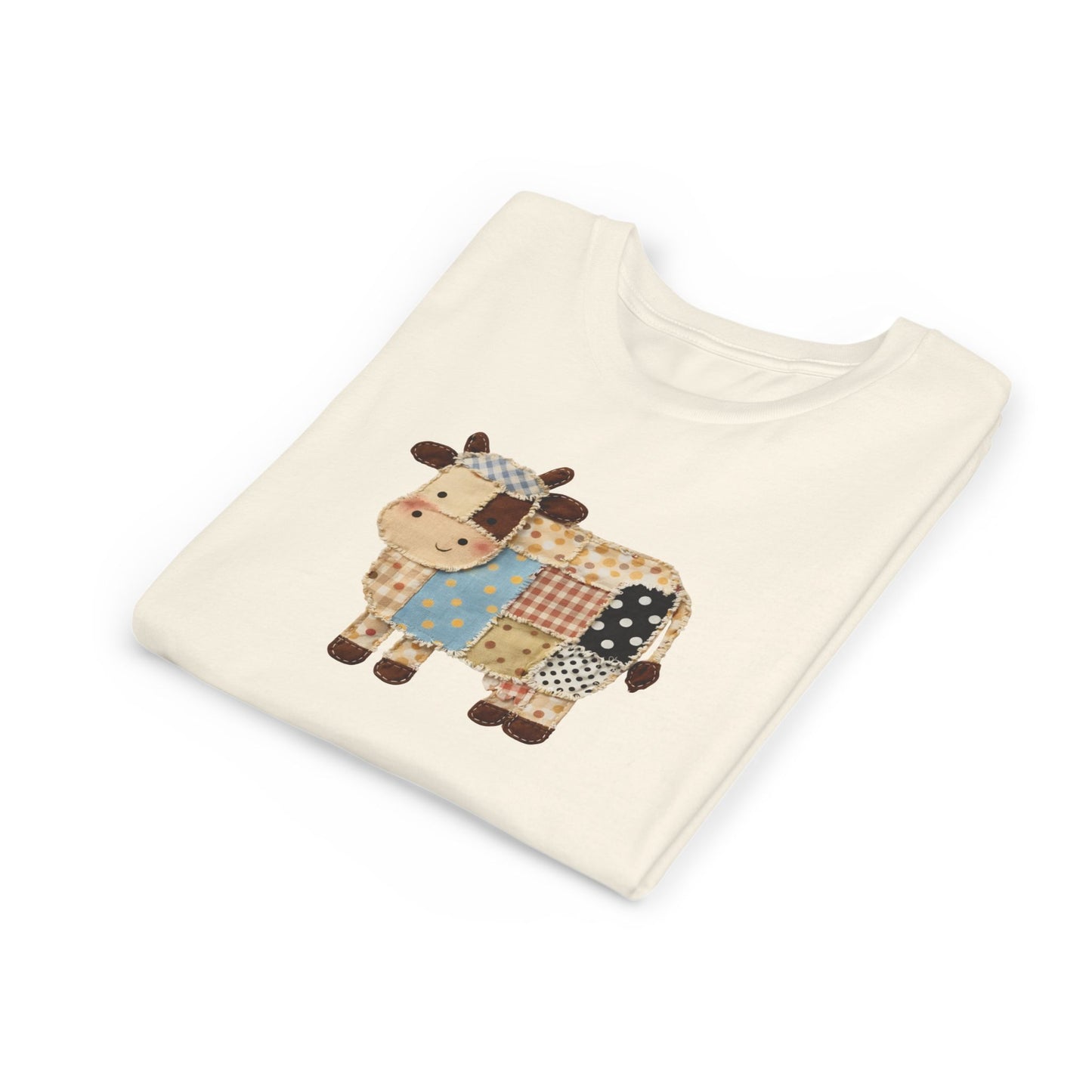 Kids Cow Patchwork Print T-Shirt – Cute Patchwork Calf Graphic Youth Tee