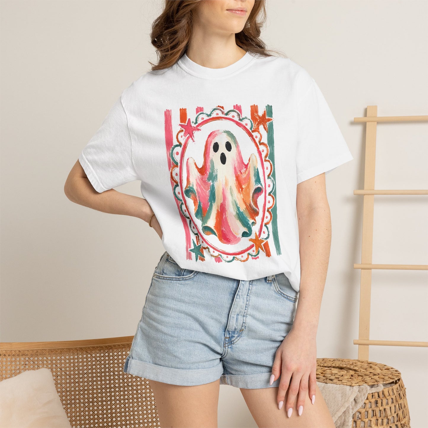 Watercolor Ghost Tee — Colorful Halloween Graphic T-Shirt