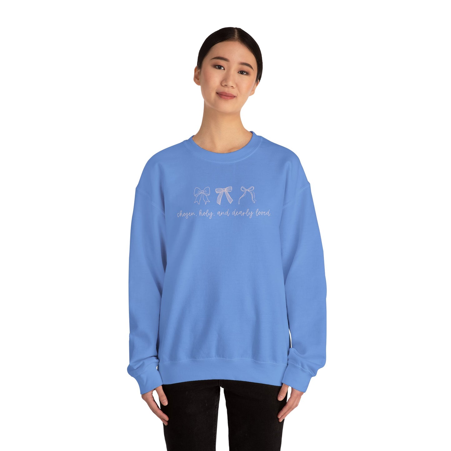 Chosen, Holy, & Dearly Loved Script Bows Crewneck Sweatshirt