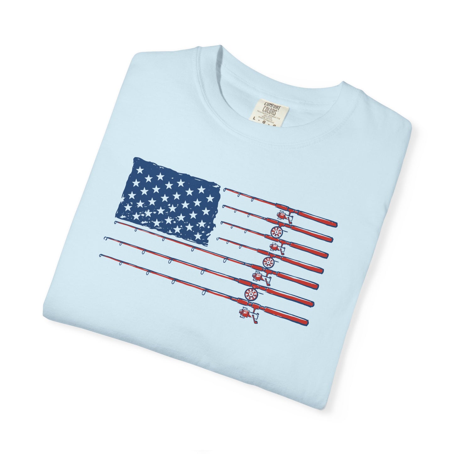 American Fishing Flag T-Shirt — Patriotic Bass Rods Graphic Tee