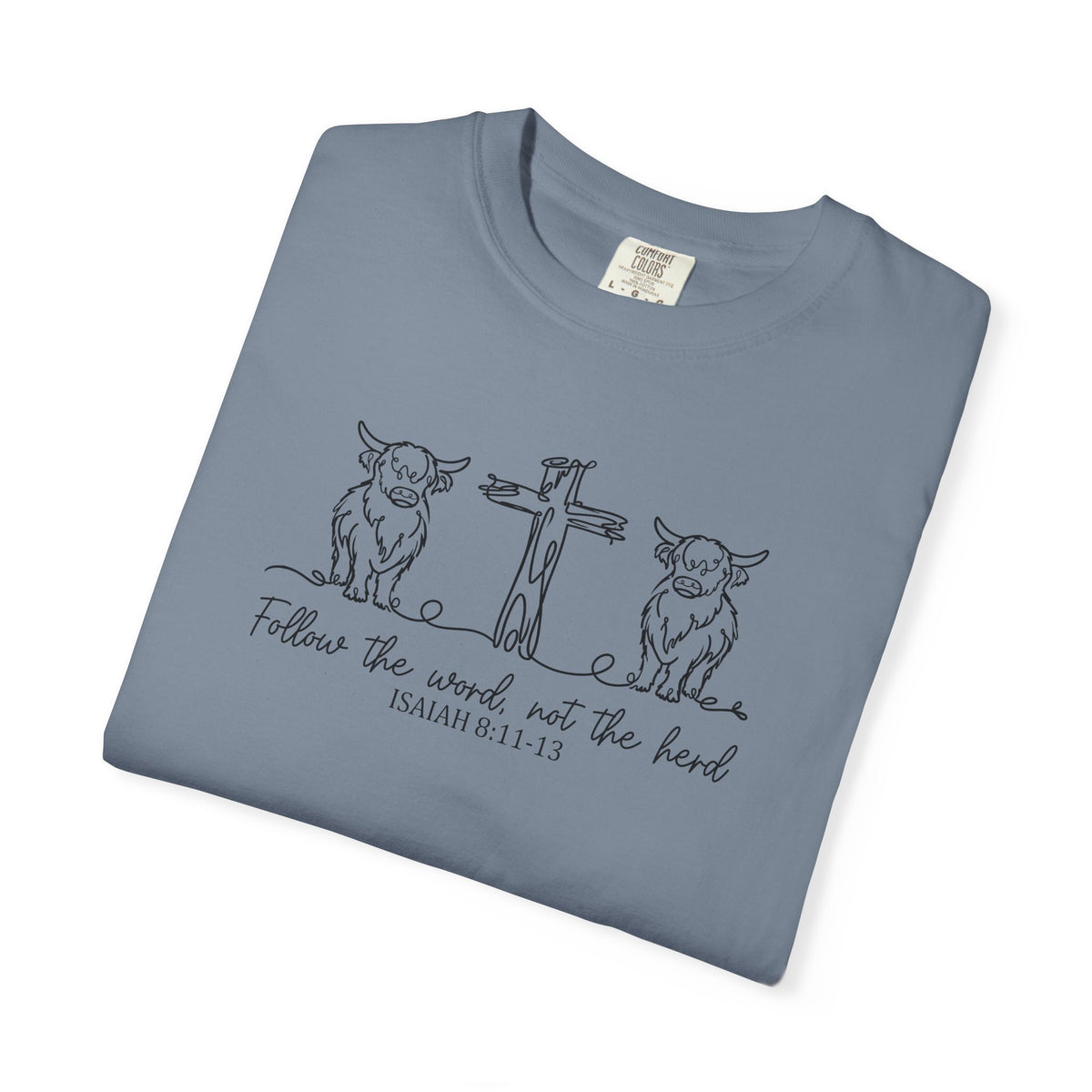 Christian Cross & Cow T-Shirt — "Follow the Word, Not the Herd" Graphic Tee